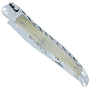 Couteau Laguiole en Aubrac Grande Taille 1 Pièce 13 cm Manche en Pointe de Corne 2 Mitres Inox Brillant