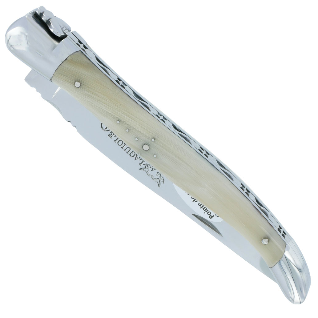 Couteau Laguiole en Aubrac Grande Taille 1 Pièce 13 cm Manche en Pointe de Corne 2 Mitres Inox Brillant