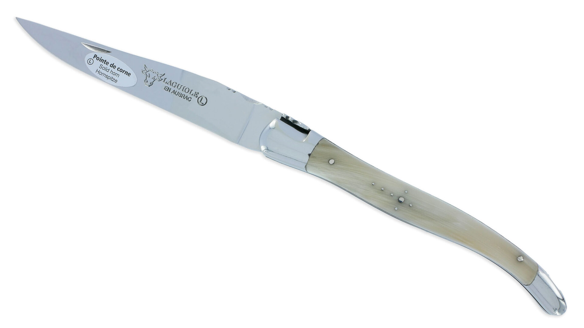 Couteau Laguiole en Aubrac Grande Taille 1 Pièce 13 cm Manche en Pointe de Corne 2 Mitres Inox Brillant