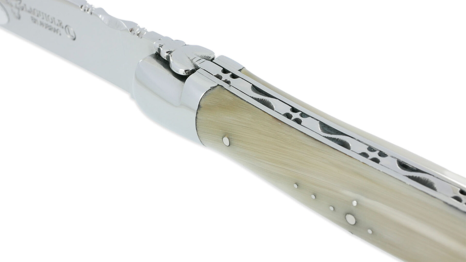 Couteau Laguiole en Aubrac Grande Taille 1 Pièce 13 cm Manche en Pointe de Corne 2 Mitres Inox Brillant