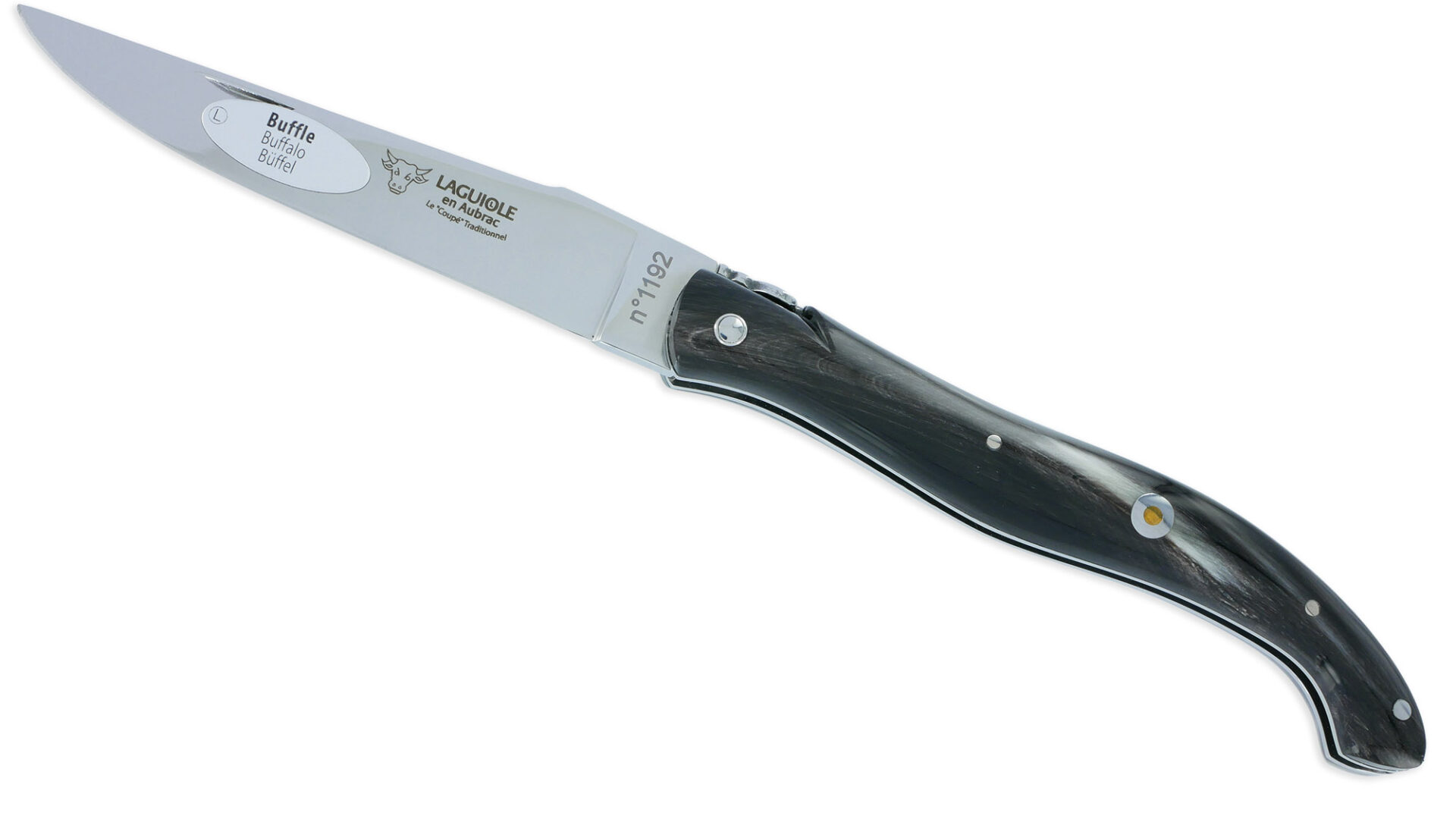 Couteau Laguiole en Aubrac Le Coupé Buffle Origine Porsche Plein Manche 12 cm Finition Brillante