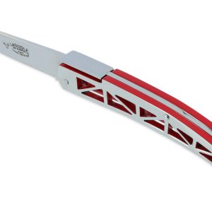 Couteau Laguiole en Aubrac Origine GOLDEN GATE Plein Manche 12cm Rouge et Poli Mirroir