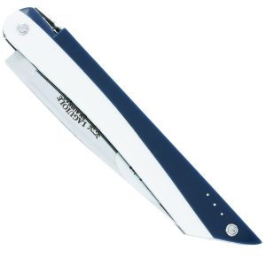 Couteau Laguiole en Aubrac Origine Paquebot FRANCE Plein Manche 12cm Corian Blanc et Bleu