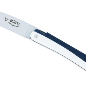 Couteau Laguiole en Aubrac Origine Paquebot FRANCE Plein Manche 12cm Corian Blanc et Bleu