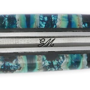 Couteau Laguiole Prestige Créateur 1 Pièce 12 cm Mitre Arrière Manche Molaire de Mammouth Turquoise Lame Damas Pièce Unique
