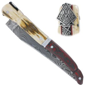 Couteau Laguiole Prestige Créateur 1 Pièce 13 cm Plein Manche en Ivoire de Mammouth et Carbone Lame Damas Pièce Unique
