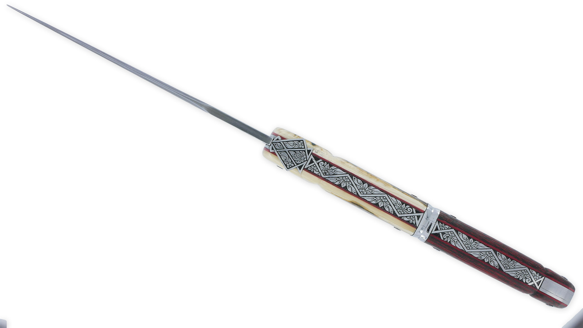 Couteau Laguiole Prestige Créateur 1 Pièce 13 cm Plein Manche en Ivoire de Mammouth et Carbone Lame Damas Pièce Unique