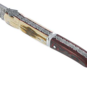 Couteau Laguiole Prestige Créateur 1 Pièce 13 cm Plein Manche en Ivoire de Mammouth et Carbone Lame Damas Pièce Unique