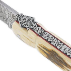 Couteau Laguiole Prestige Créateur 1 Pièce 13 cm Plein Manche en Ivoire de Mammouth et Carbone Lame Damas Pièce Unique