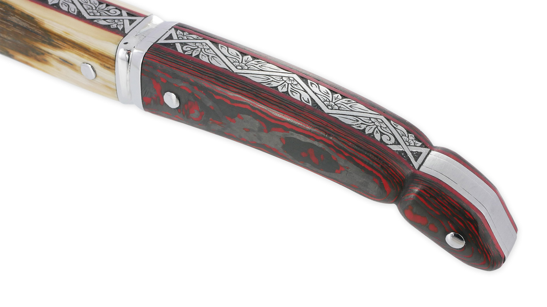 Couteau Laguiole Prestige Créateur 1 Pièce 13 cm Plein Manche en Ivoire de Mammouth et Carbone Lame Damas Pièce Unique
