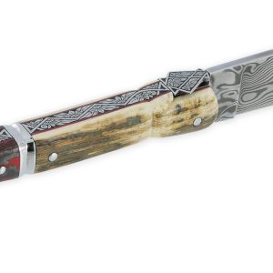 Couteau Laguiole Prestige Créateur 1 Pièce 13 cm Plein Manche en Ivoire de Mammouth et Carbone Lame Damas Pièce Unique