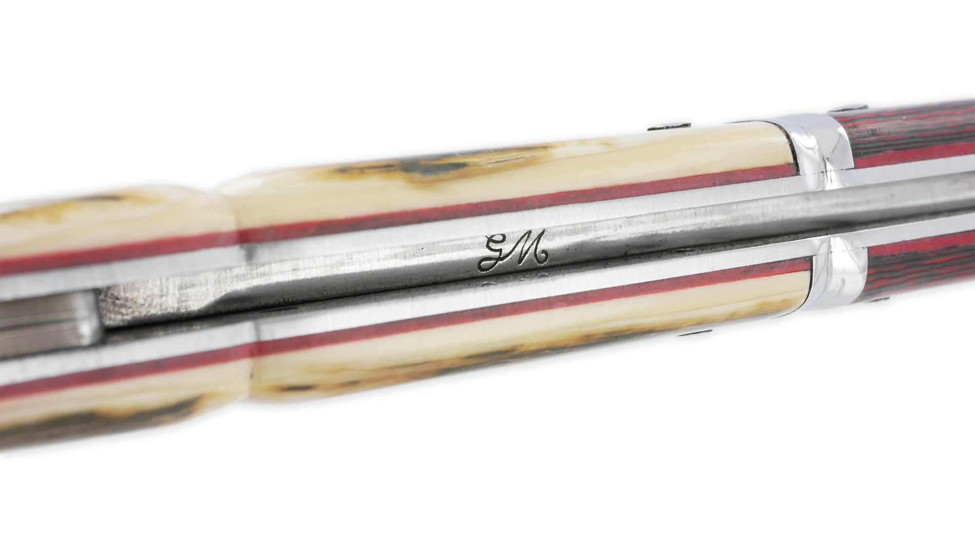 Couteau Laguiole Prestige Créateur 1 Pièce 13 cm Plein Manche en Ivoire de Mammouth et Carbone Lame Damas Pièce Unique