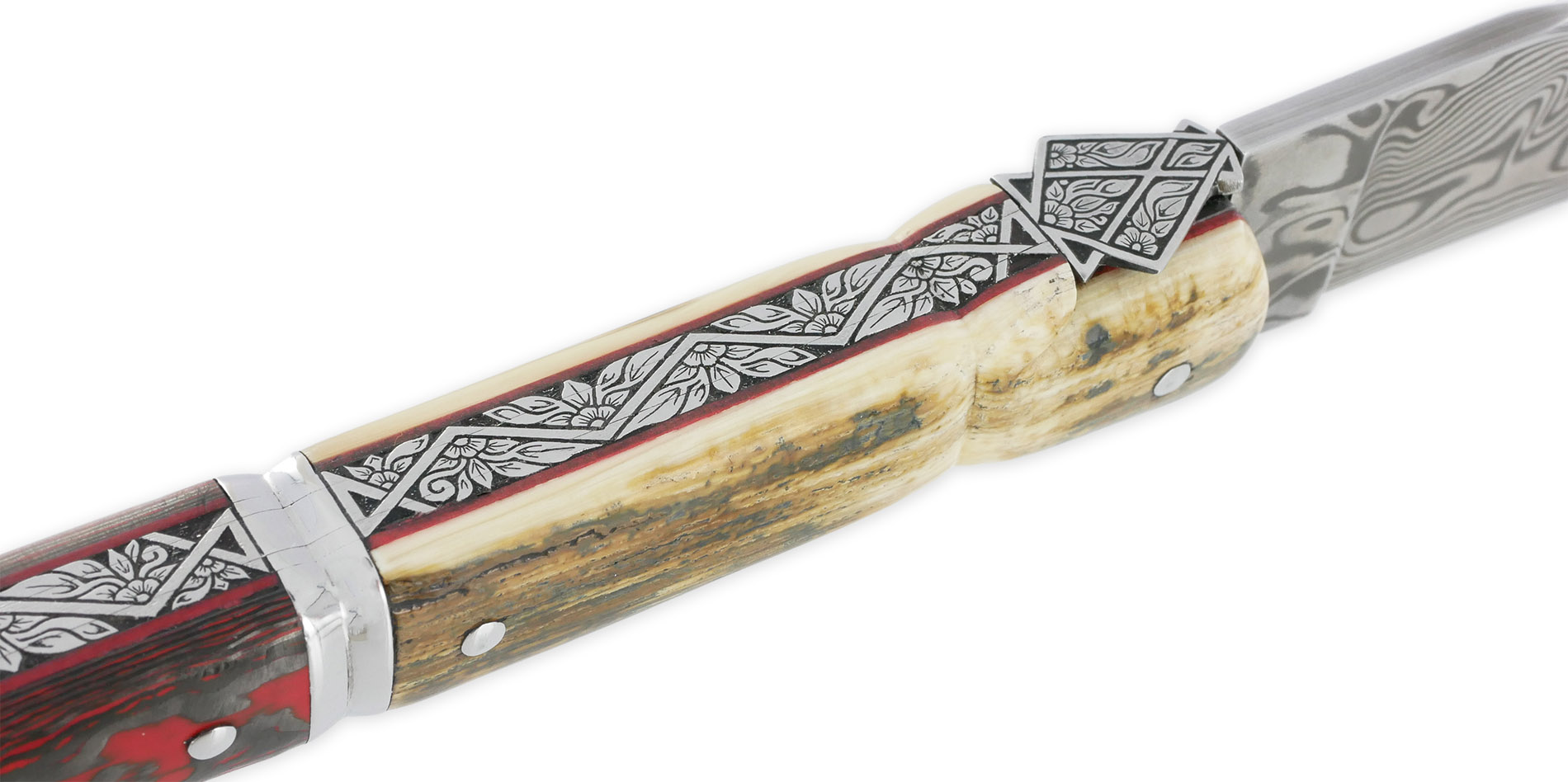 Couteau Laguiole Prestige Créateur 1 Pièce 13 cm Plein Manche en Ivoire de Mammouth et Carbone Lame Damas Pièce Unique