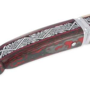 Couteau Laguiole Prestige Créateur 1 Pièce 13 cm Plein Manche en Ivoire de Mammouth et Carbone Lame Damas Pièce Unique