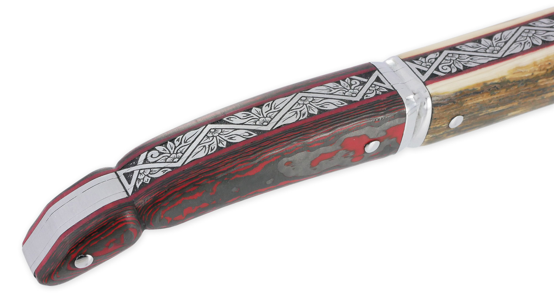 Couteau Laguiole Prestige Créateur 1 Pièce 13 cm Plein Manche en Ivoire de Mammouth et Carbone Lame Damas Pièce Unique
