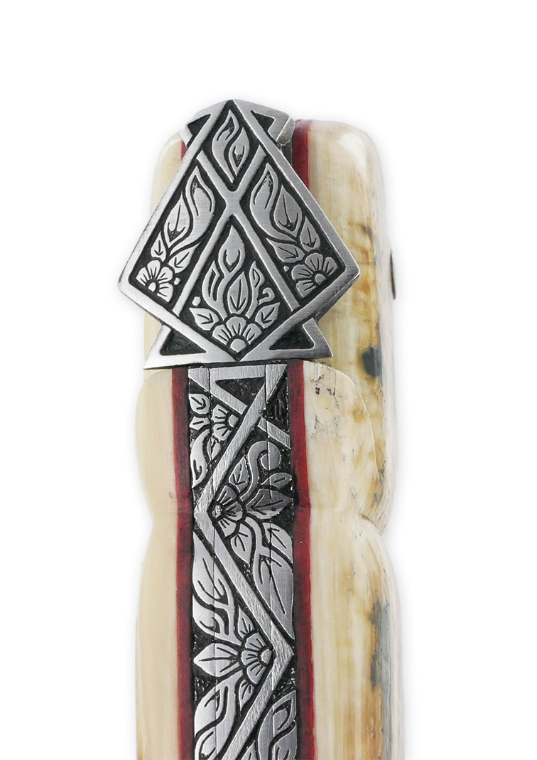 Couteau Laguiole Prestige Créateur 1 Pièce 13 cm Plein Manche en Ivoire de Mammouth et Carbone Lame Damas Pièce Unique