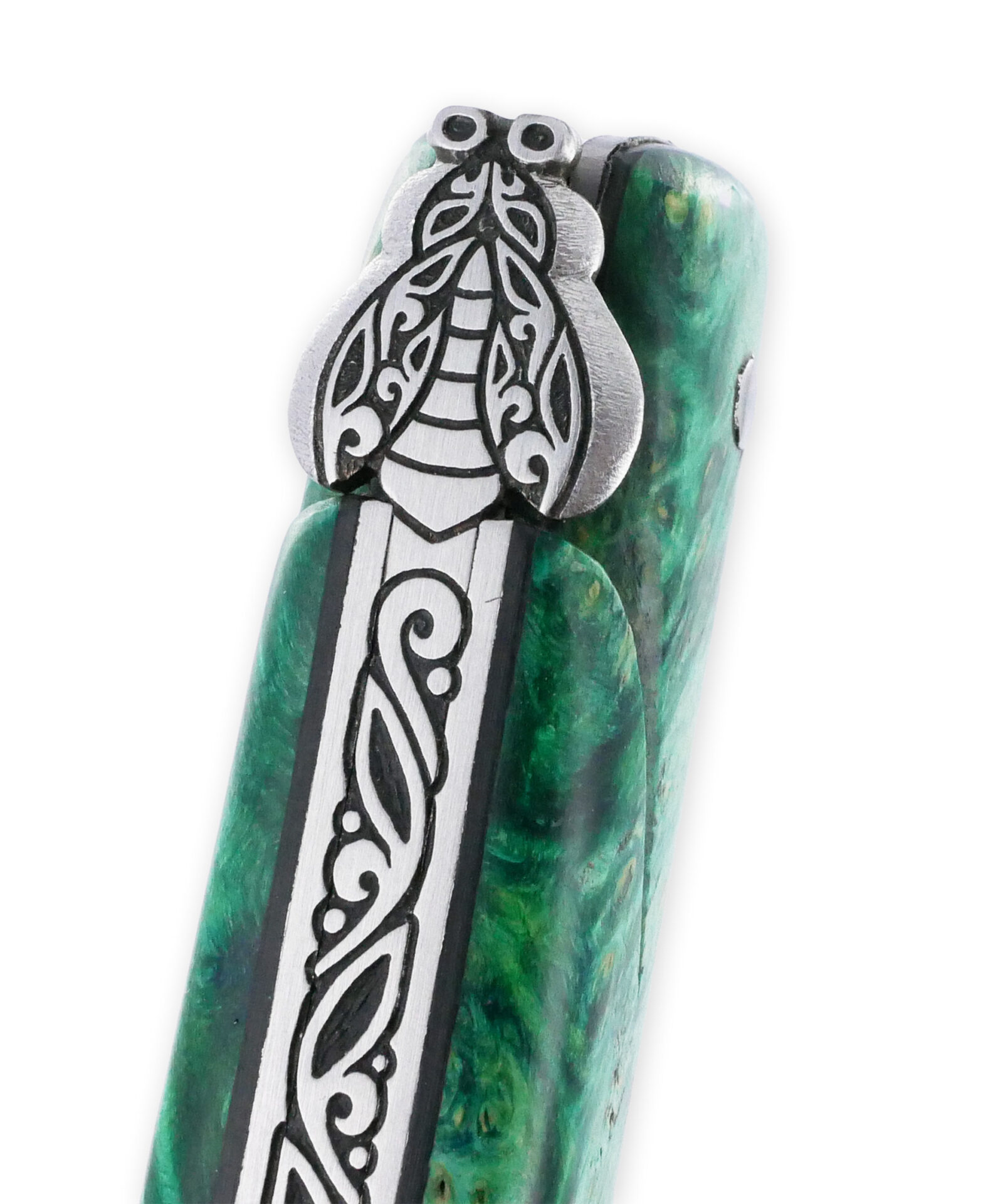 Couteau Laguiole Prestige Créateur 1 Pièce 13 cm Plein Manche Erable teinté Vert et Ivoire de Mammouth Pièce Unique