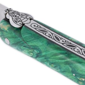 Couteau Laguiole Prestige Créateur 1 Pièce 13 cm Plein Manche Erable teinté Vert et Ivoire de Mammouth Pièce Unique