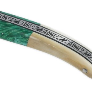 Couteau Laguiole Prestige Créateur 1 Pièce 13 cm Plein Manche Erable teinté Vert et Ivoire de Mammouth Pièce Unique