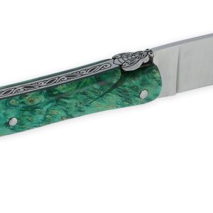 Couteau Laguiole Prestige Créateur 1 Pièce 13 cm Plein Manche Erable teinté Vert et Ivoire de Mammouth Pièce Unique