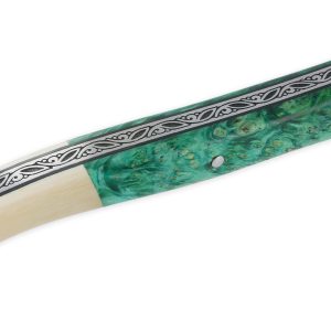 Couteau Laguiole Prestige Créateur 1 Pièce 13 cm Plein Manche Erable teinté Vert et Ivoire de Mammouth Pièce Unique