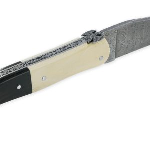 Couteau Laguiole Prestige Créateur 1 Pièce 15 cm Incrustation Monnaie Napoléon Plein Manche Bi Matière Ivoire de Mammouth et Ebène Lame Damas Mouche Prestige Aigle Impérial Pièce Unique