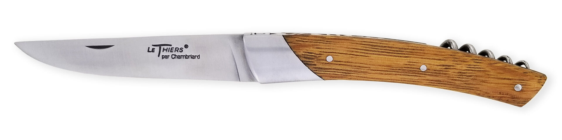 Couteau Le Thiers Chambriard Compagnon Grand Cru Manche en Vieux Chêne avec Tire Bouchon 12cm