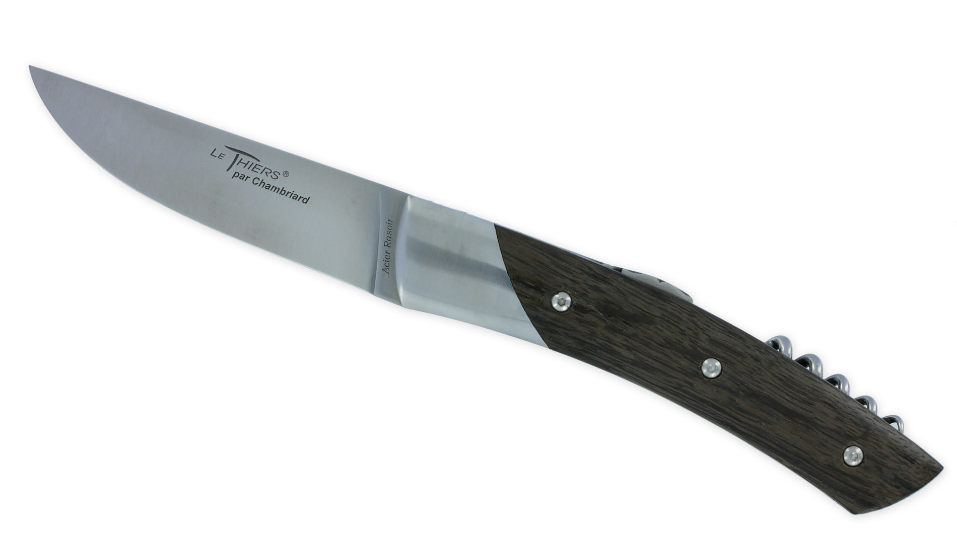 Couteau Le Thiers Chambriard Trappeur Grand Cru Manche en Chêne des Marais (Morta) avec Tire Bouchon 12cm