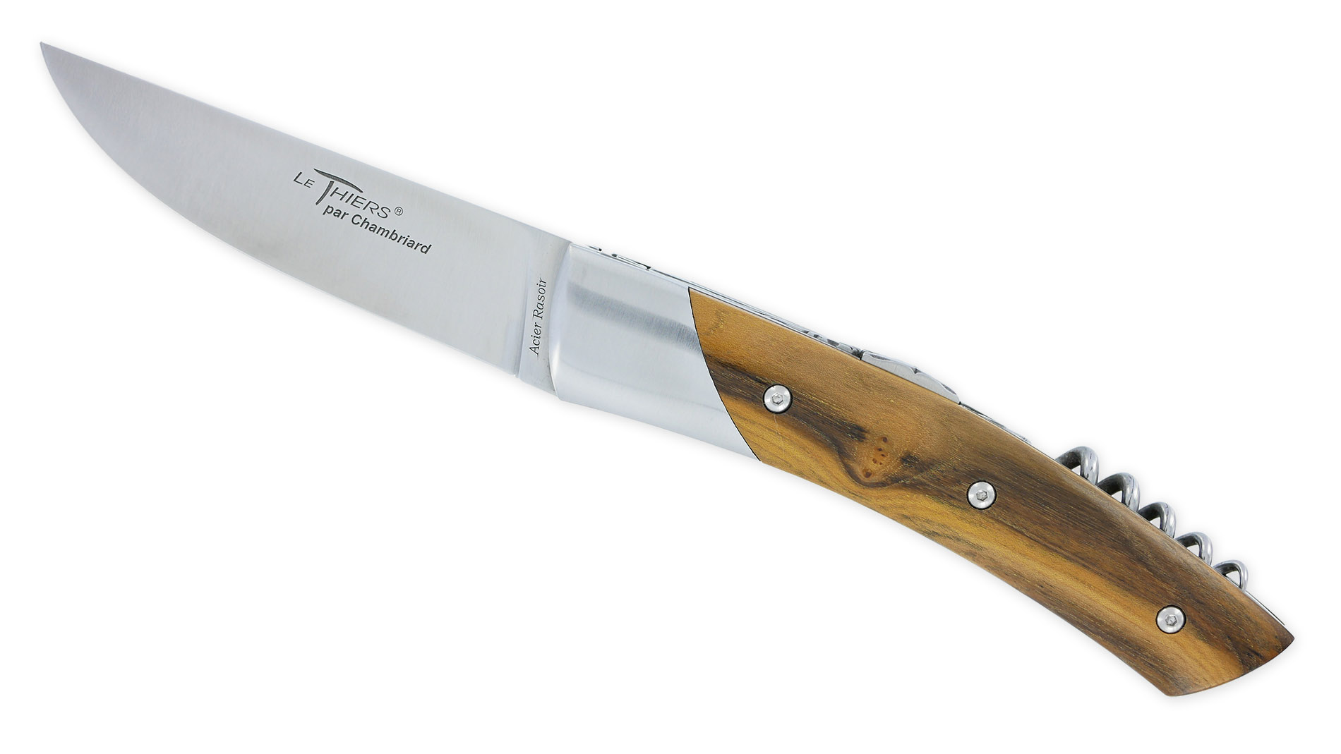 Couteau Le Thiers Chambriard Trappeur Grand Cru Manche en Pistachier avec Tire Bouchon 12cm