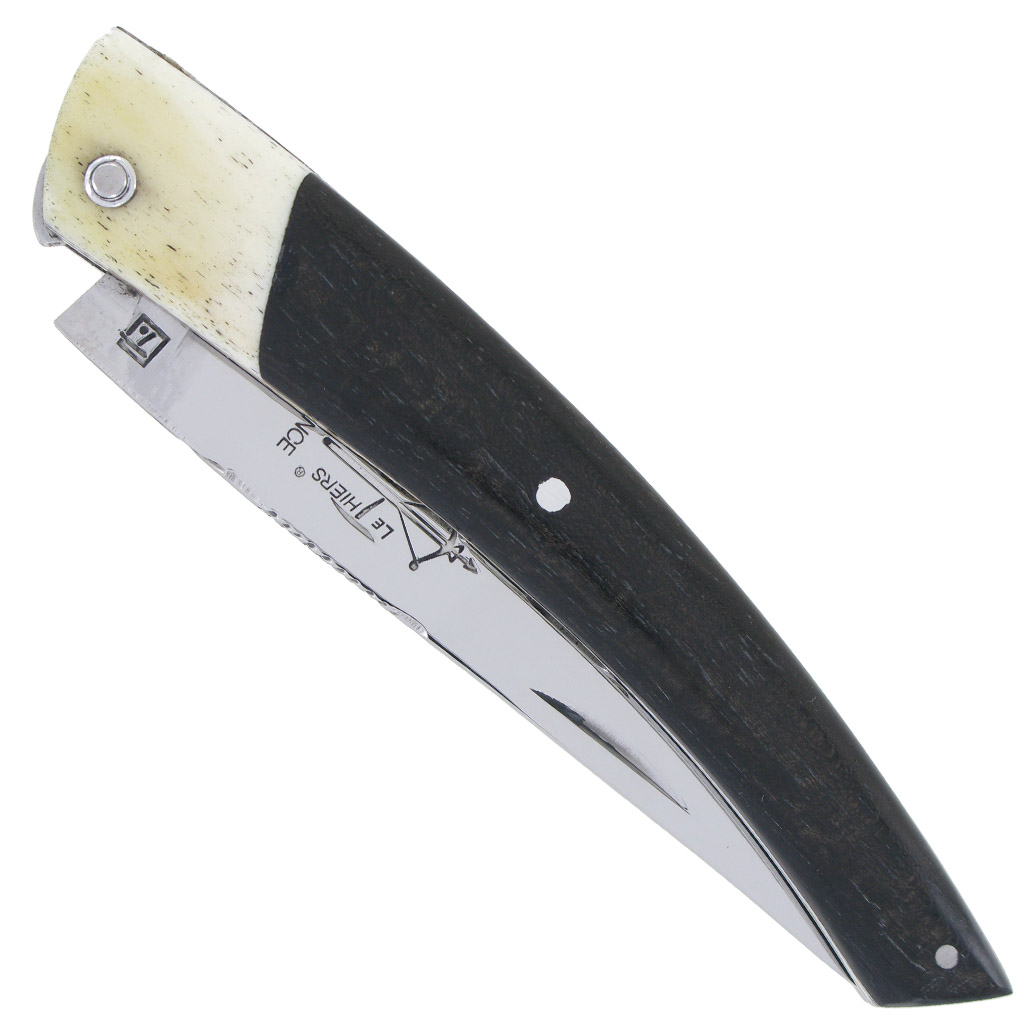 Couteau le Thiers Laguiole Arbalète Double Platines Manche Ebène Mitre OS
