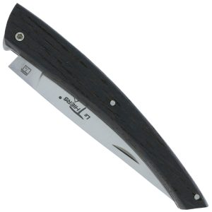 Couteau le Thiers Laguiole Arbalète Plein Manche Chêne de Barrique Ressort Guilloché Finition Brossée 12cm