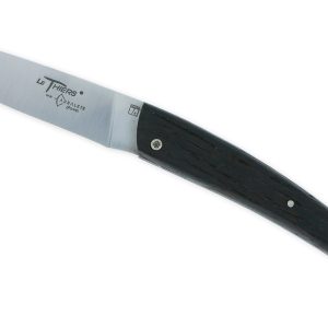 Couteau le Thiers Laguiole Arbalète Plein Manche Chêne de Barrique Ressort Guilloché Finition Brossée 12cm