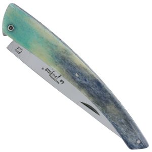 Couteau le Thiers Laguiole Arbalète Plein Manche Os Bleu