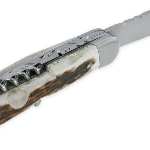 Couteau Pliant Douris-Chastel Le Pionnier Multi Lames 3 Pièces Bois de cerf 11cm