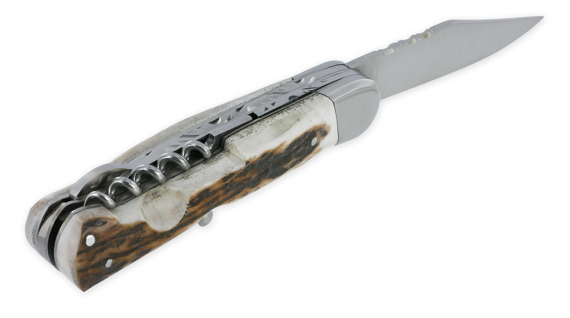 Couteau Pliant Douris-Chastel Le Pionnier Multi Lames 3 Pièces Bois de cerf 11cm
