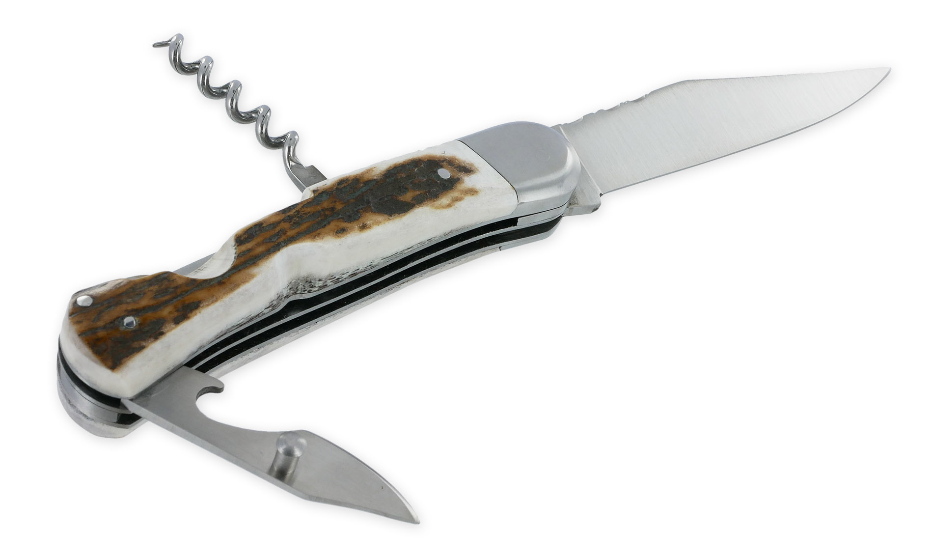 Couteau Pliant Douris-Chastel Le Pionnier Multi Lames 3 Pièces Bois de cerf 11cm