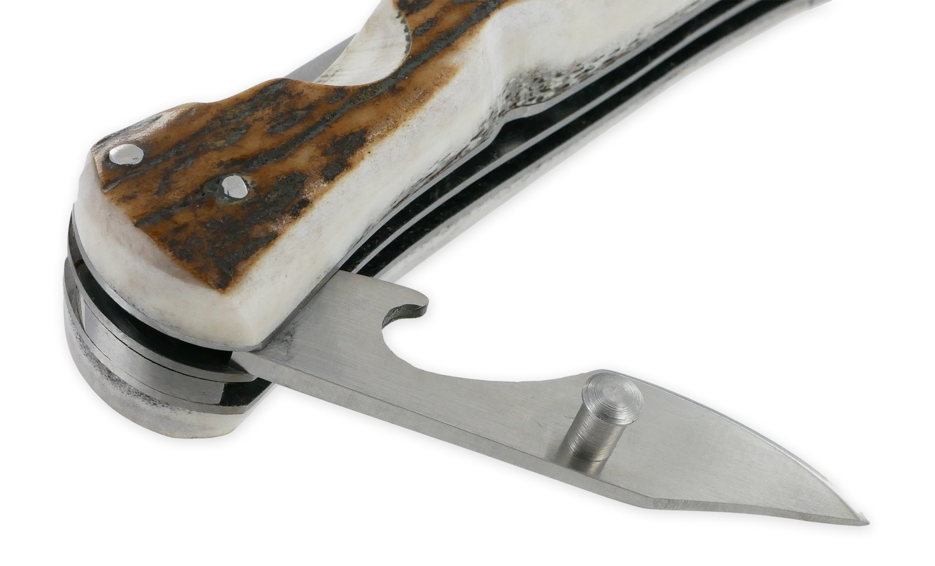 Couteau Pliant Douris-Chastel Le Pionnier Multi Lames 3 Pièces Bois de cerf 11cm