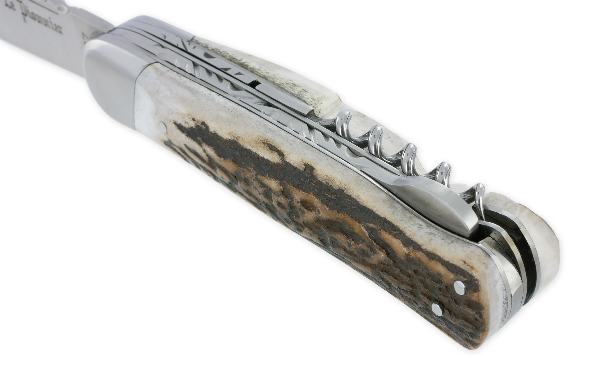 Couteau Pliant Douris-Chastel Le Pionnier Multi Lames 3 Pièces Bois de cerf 11cm