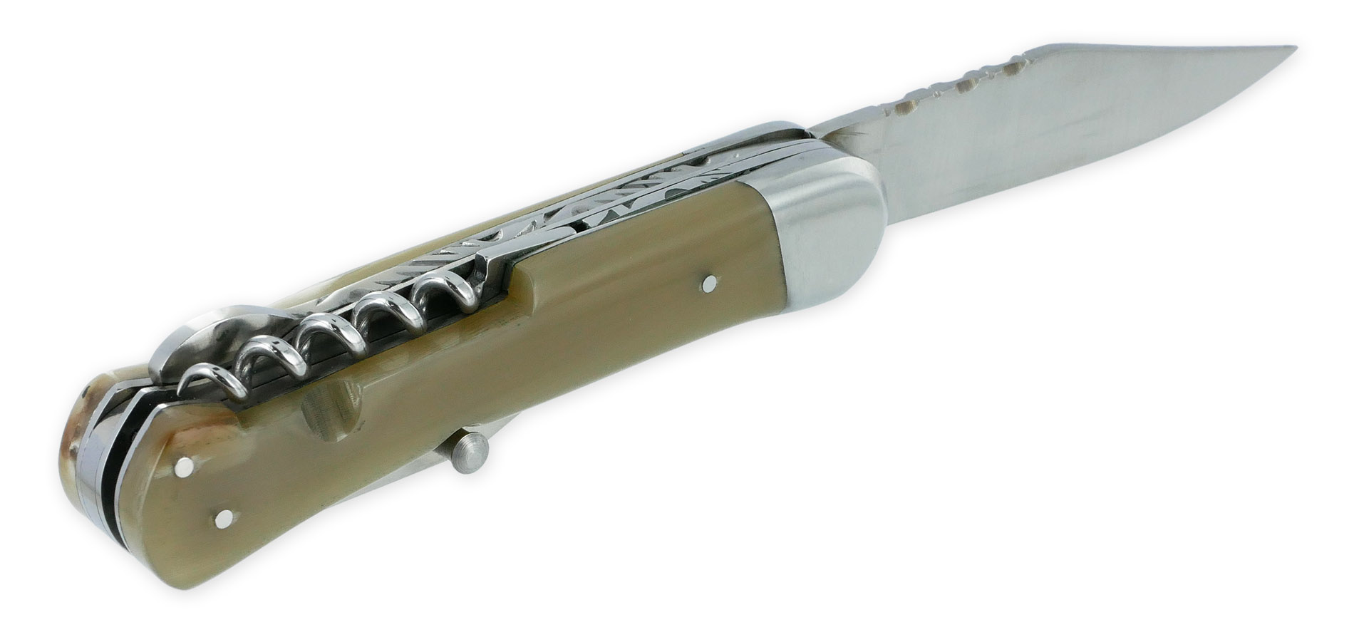 Couteau Pliant Douris-Chastel Le Pionnier Multi Lames 3 Pièces Corne Blonde 11cm