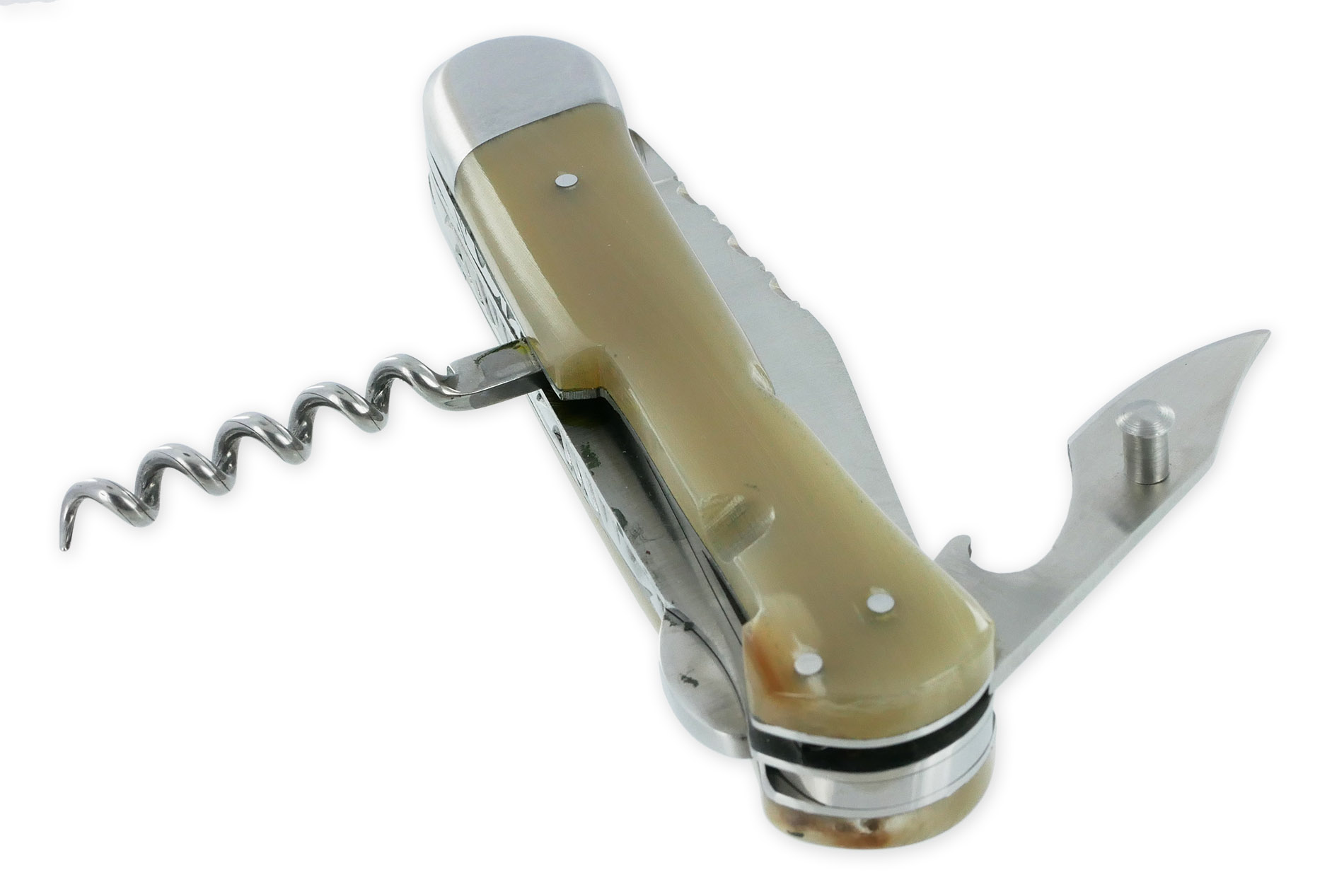 Couteau Pliant Douris-Chastel Le Pionnier Multi Lames 3 Pièces Corne Blonde 11cm