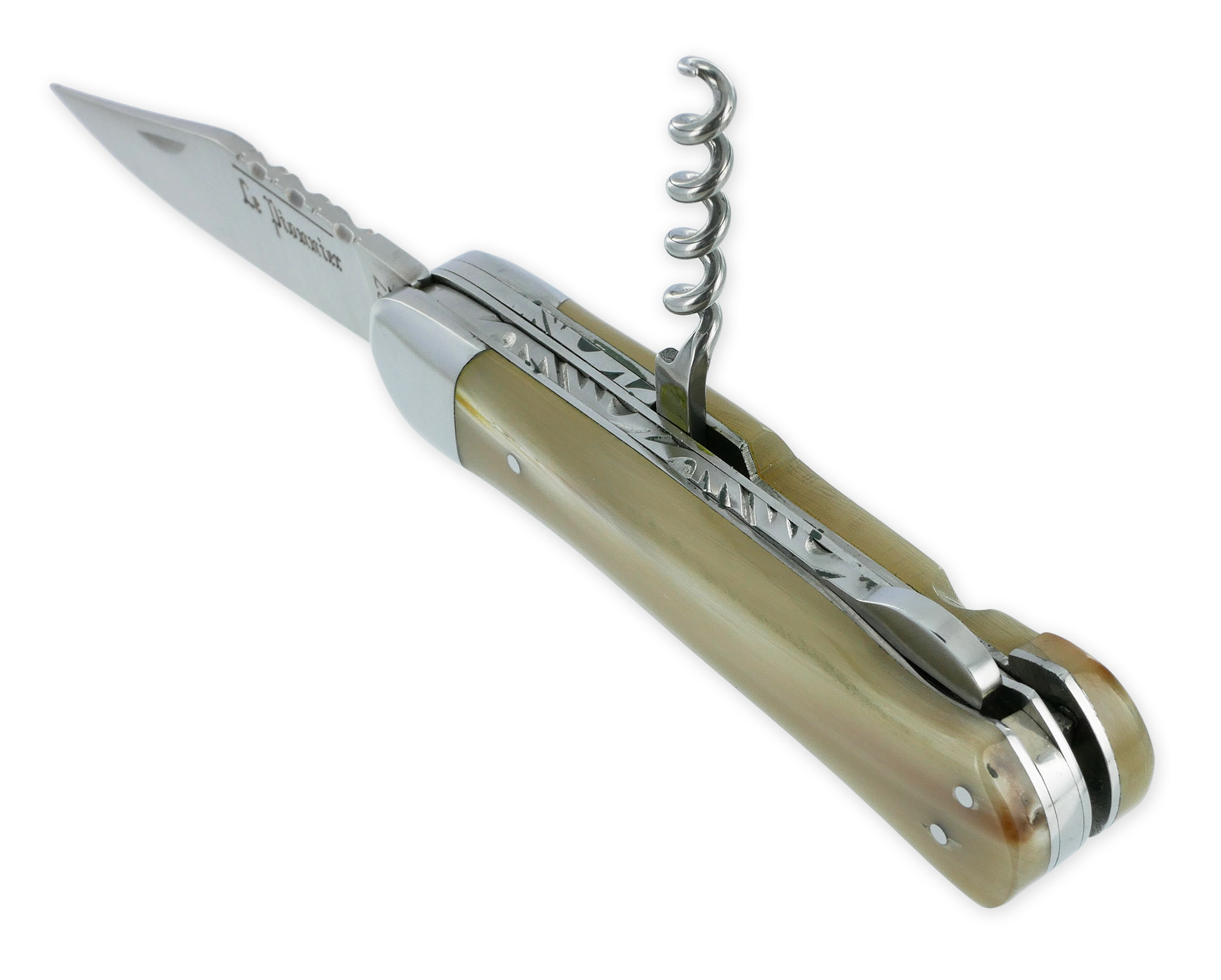Couteau Pliant Douris-Chastel Le Pionnier Multi Lames 3 Pièces Corne Blonde 11cm
