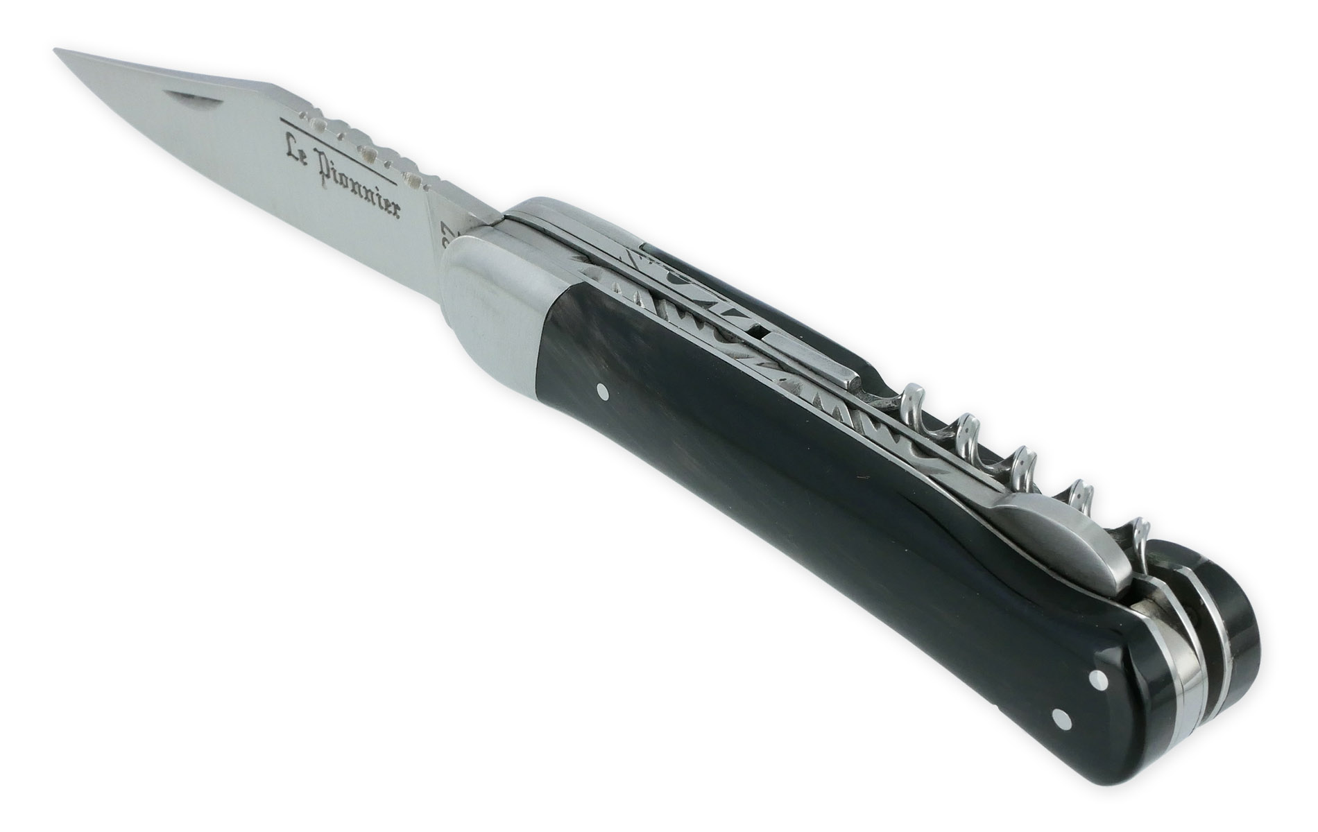Couteau Pliant Douris-Chastel Le Pionnier Multi Lames 3 Pièces Corne Noire 11cm