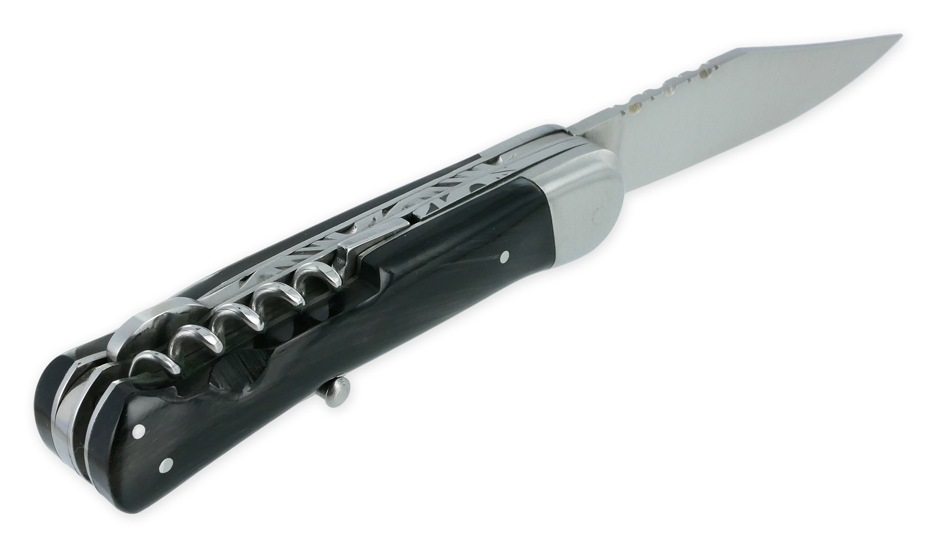 Couteau Pliant Douris-Chastel Le Pionnier Multi Lames 3 Pièces Corne Noire 11cm