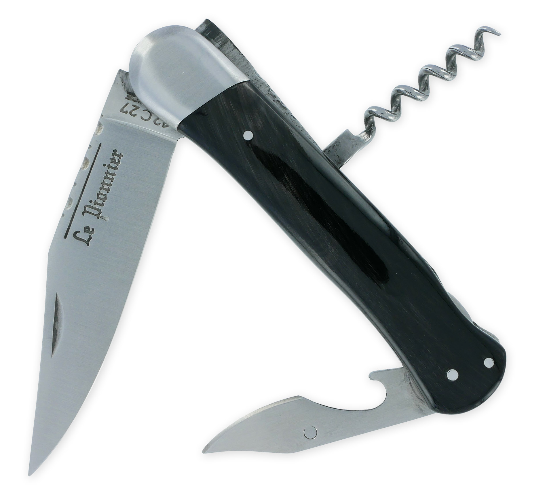 Couteau Pliant Douris-Chastel Le Pionnier Multi Lames 3 Pièces Corne Noire 11cm