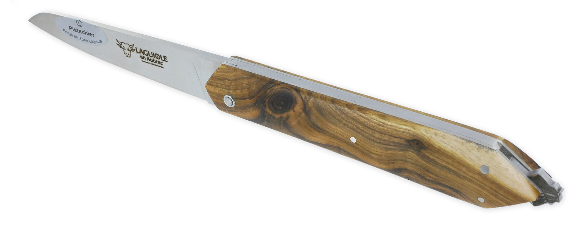 Couteau Pliant Laguiole en Aubrac "Le Bee-Back" en Pistachier Plein Manche Finition Brossé