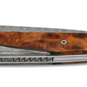 Couteau Prestige Arbalète Coutellia Lame Damas Twist Mitres Damas Manche en Bois de Thuya 1 Pièce 12cm