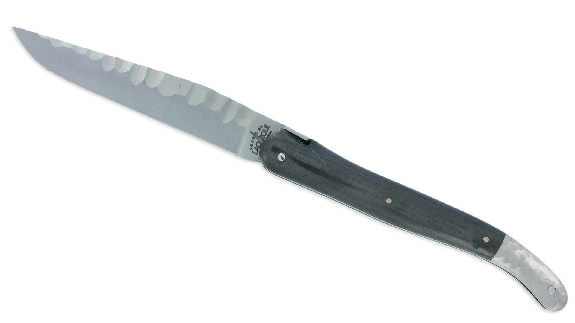Couteau Prestige Forge de Laguiole Rambaud Mitre Arrière manche Fibre Carbone Double Platines Finition Silex