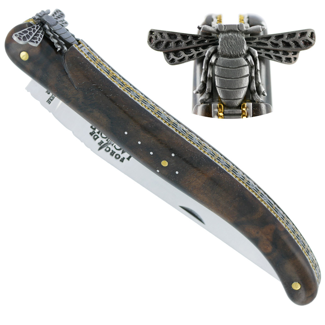 Couteau Prestige Forge de Laguiole Rambaud Plein Manche Double Platines en Noyer Envol de l’Abeille 3D