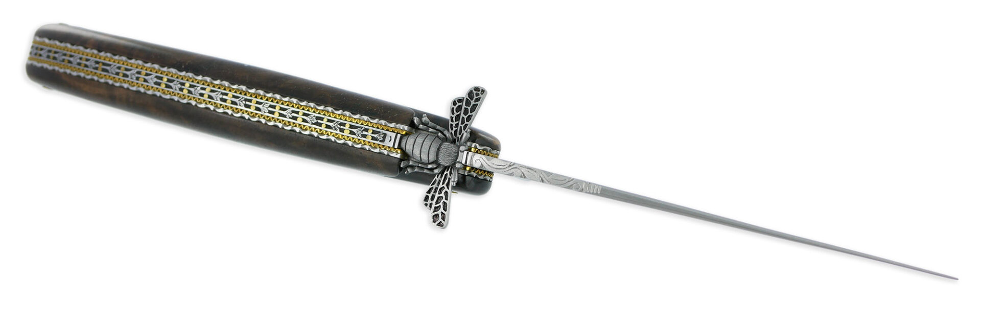 Couteau Prestige Forge de Laguiole Rambaud Plein Manche Double Platines en Noyer Envol de l’Abeille 3D