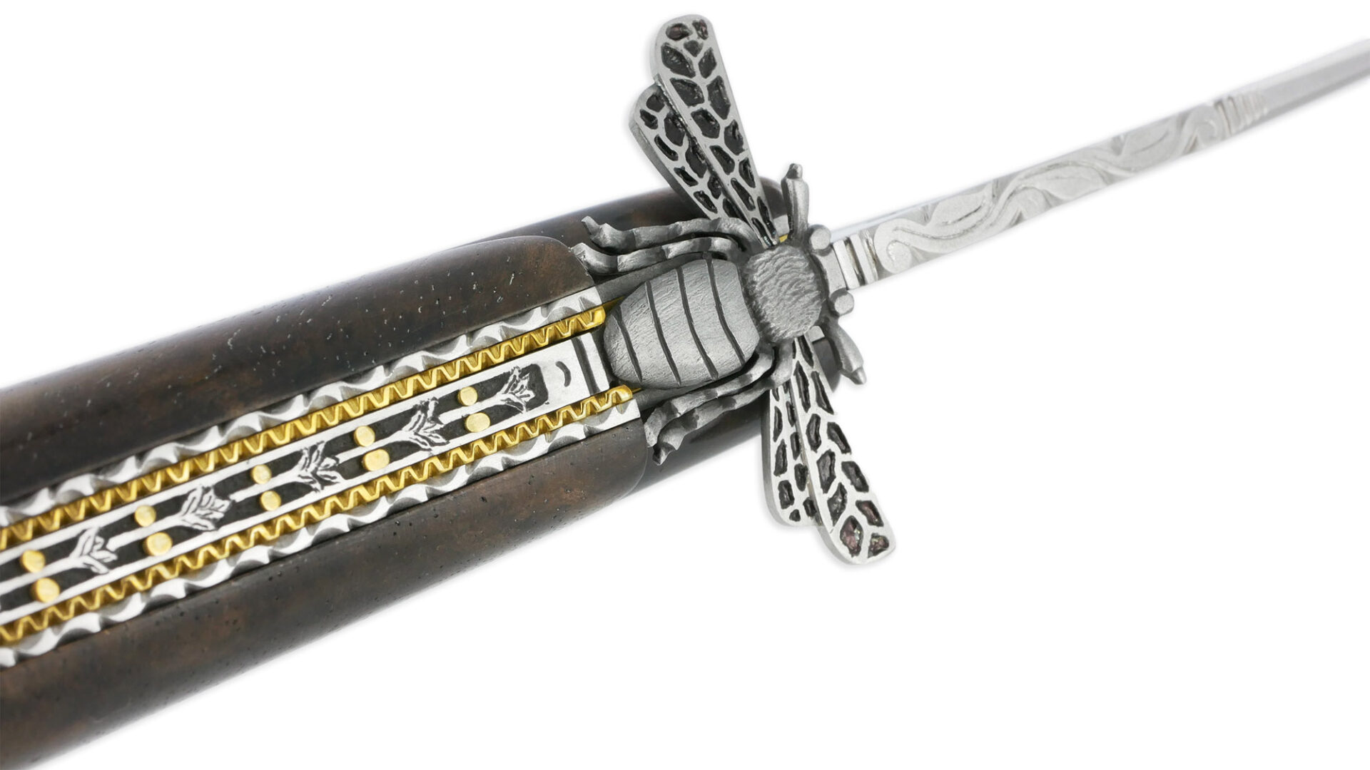 Couteau Prestige Forge de Laguiole Rambaud Plein Manche Double Platines en Noyer Envol de l’Abeille 3D